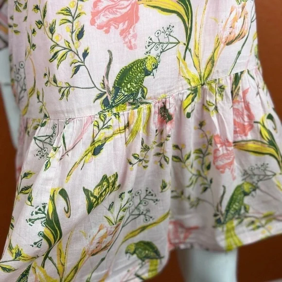 Happy Nature Pink Multicolor Floral Cotton Cottagecore Mini Dress S Medium. G#56 - Picture 4 of 17